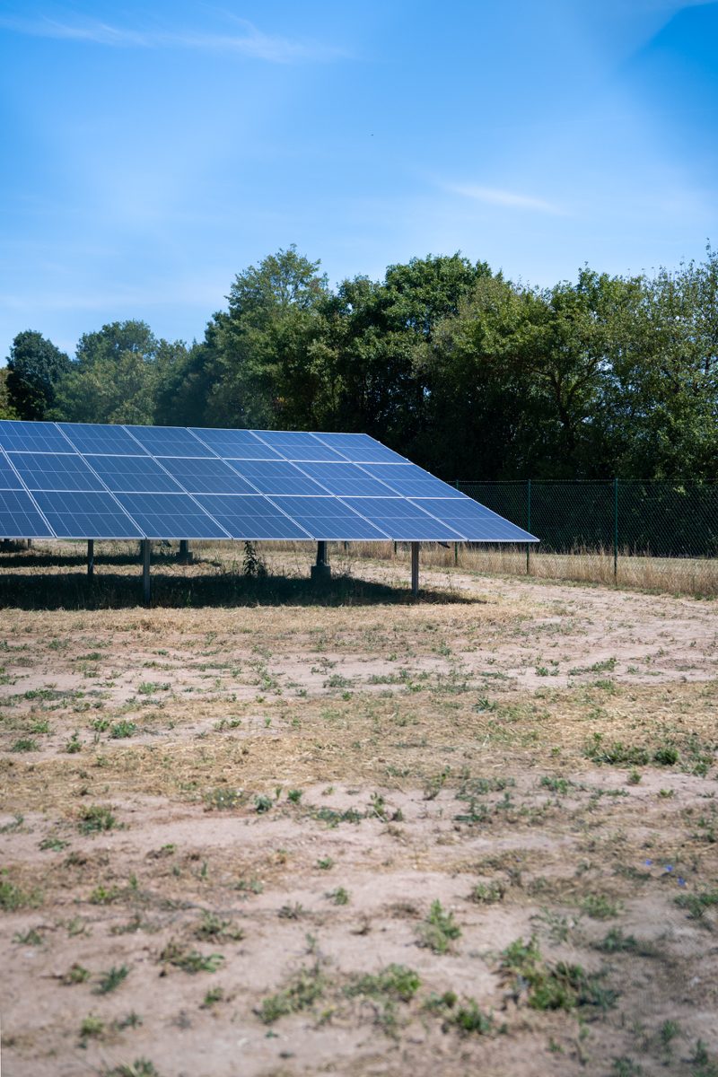 Aufgeständerte Solarmodule auf der Freifläche